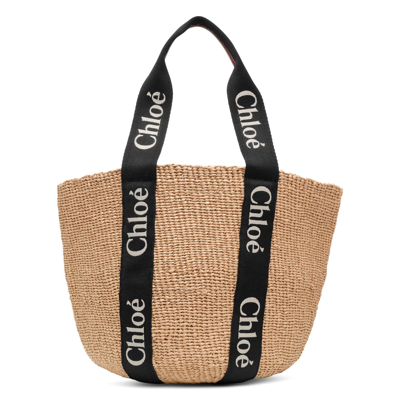 Shop Chloé Woody Raffia Black Tote Bag