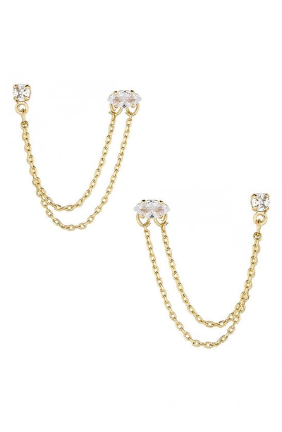 Shop Ettika Double Piercing Chain Drop Earrings In Gold