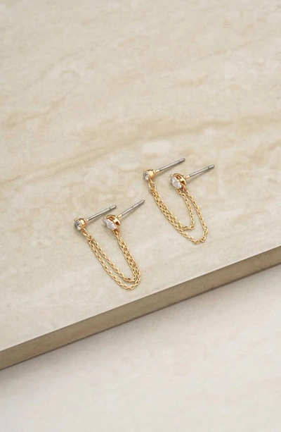 Shop Ettika Double Piercing Chain Drop Earrings In Gold