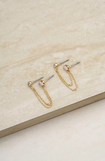 Ettika Draped Chain Double Piercing Earrings In 18k Gold Plate In Gold