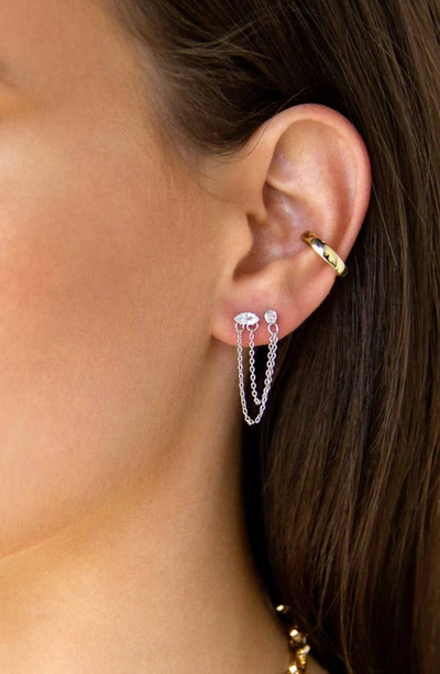 Ettika Double Piercing Chain Drop Earrings In Silver
