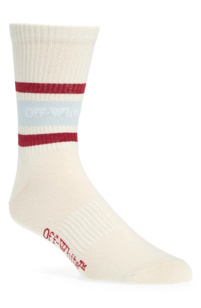 Shop Off-white Stripes Logo Crew Socks In Ivory/ Fig