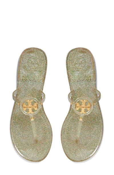 Shop Tory Burch Mini Miller Jelly Thong Sandal In Green/ Silver / Gold