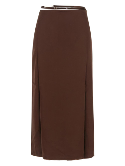 Shop Jacquemus La Jupe Notte Midi Skirt In Brown
