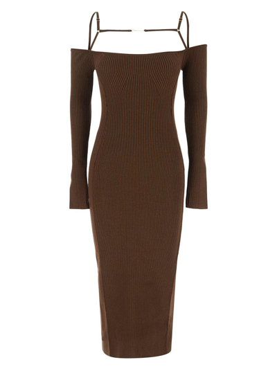 Shop Jacquemus La Robe Sierra Midi Dress In Brown