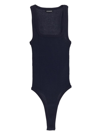 Shop Jacquemus Le Body Caraco Ribbed Bodysuit In Blue