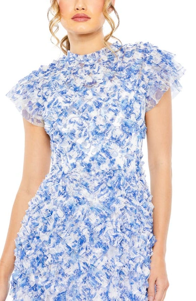 Shop Mac Duggal Floral Cap Sleeve Ruffle A-line Dress In Blue Multi