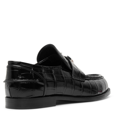 Shop Christian Louboutin Cl Moc Flat Embossed Black Leather Loafers