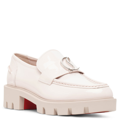 Shop Christian Louboutin Cl Moc Lug Flat Light Pink Patent Leather Loafers