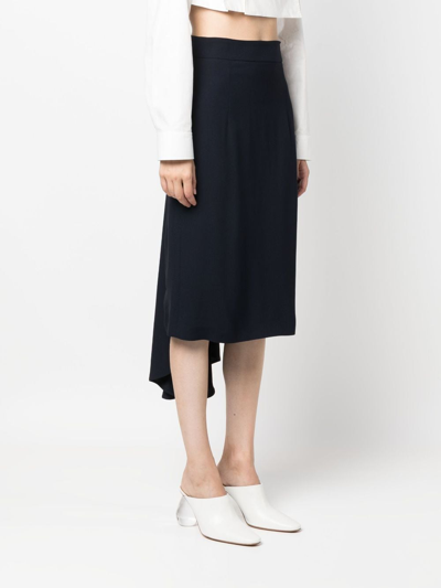 Shop Moschino Pleated Asymmetric Midi Skirt In Blue
