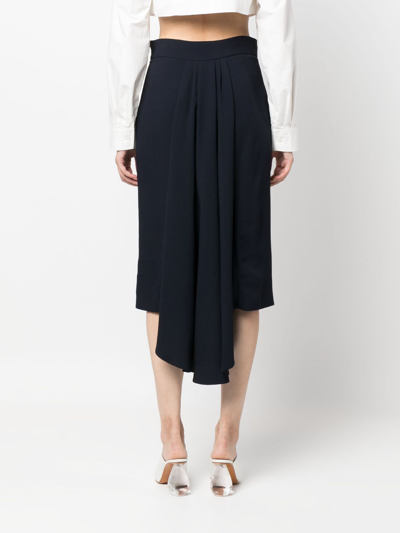 Shop Moschino Pleated Asymmetric Midi Skirt In Blue