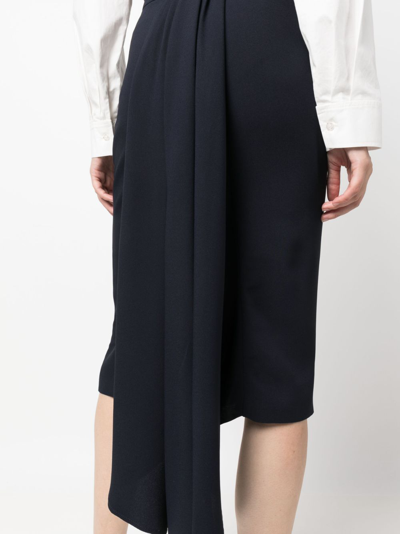 Moschino Pleated Asymmetric Midi Skirt In Blue