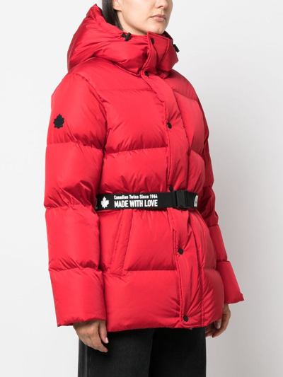 Shop Dsquared2 Hooded Belted Puffer Jacket In Red