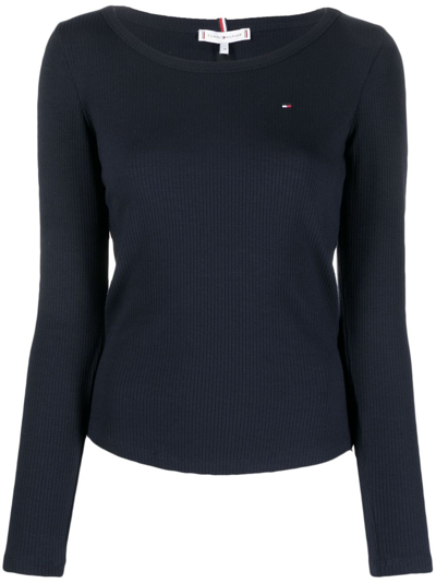 Shop Tommy Hilfiger Ribbed Long-sleeve T-shirt In Blue