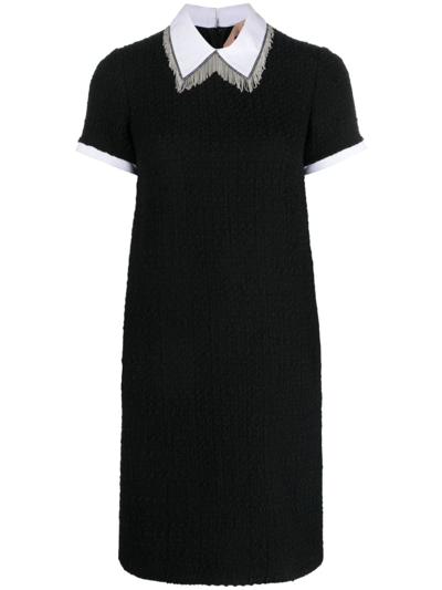 Shop N°21 Fringe-detail Short-sleeve Dress In Black