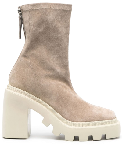 Shop Vic Matie 115mm Square-toe Suede Boots In 306 Beige