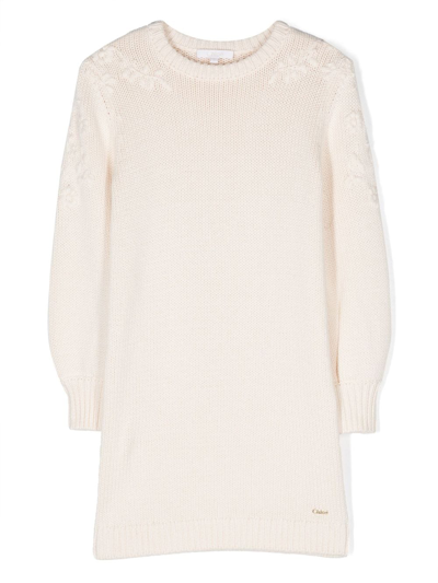 Shop Chloé Long-sleeve Knitted Dress In Neutrals
