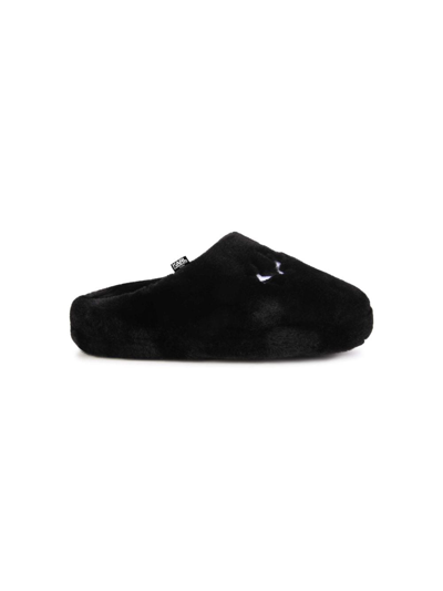 Shop Karl Lagerfeld Logo-embroidered Faux-fur Slippers In Black