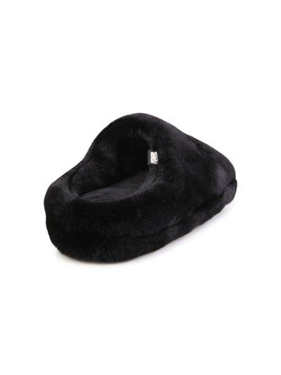 Karl Lagerfeld Logo-embroidered Faux-fur Slippers In Black