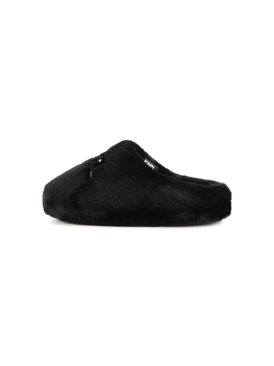 Shop Karl Lagerfeld Logo-embroidered Faux-fur Slippers In Black