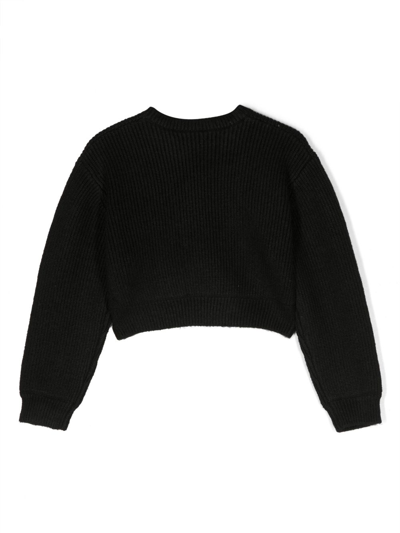 Shop Hugo Intarsia-knit Logo Cropped Sweatshirt In Black
