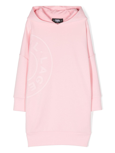 Shop Karl Lagerfeld Logo-print Stretch-cotton Hooded Dress In Pink