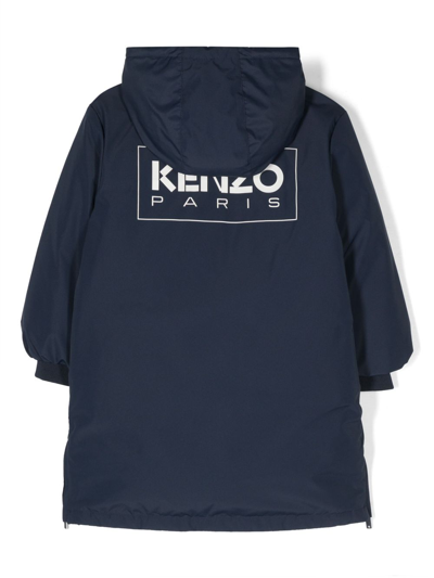 Shop Kenzo Logo-print Zipped Padded Coat In Blue