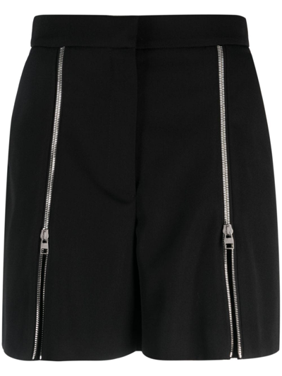 Shop Alexander Mcqueen Zip-embellished Wool Shorts In Black