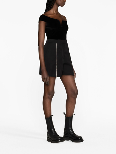 Shop Alexander Mcqueen Zip-embellished Wool Shorts In Black