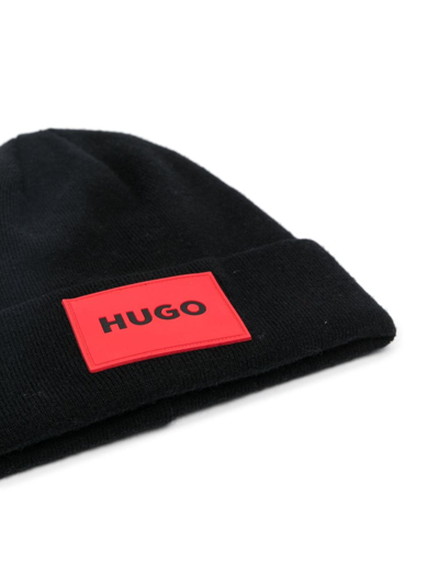 Shop Hugo Logo-patch Knitted Beanie Hat In Black