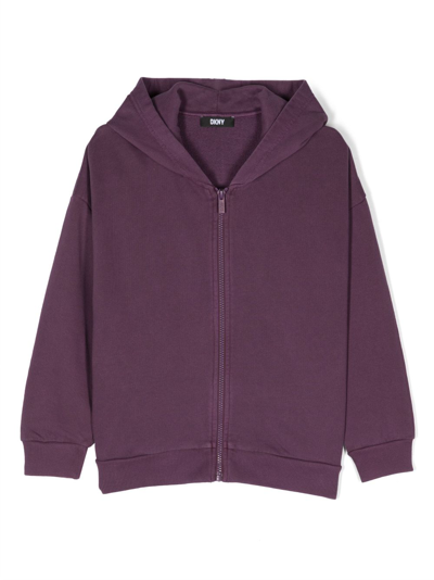 Shop Dkny Logo-appliqué Hooded Cardigan In Purple