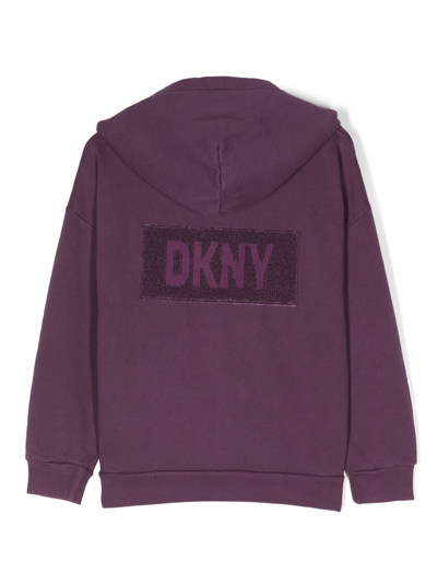 Shop Dkny Logo-appliqué Hooded Cardigan In Purple