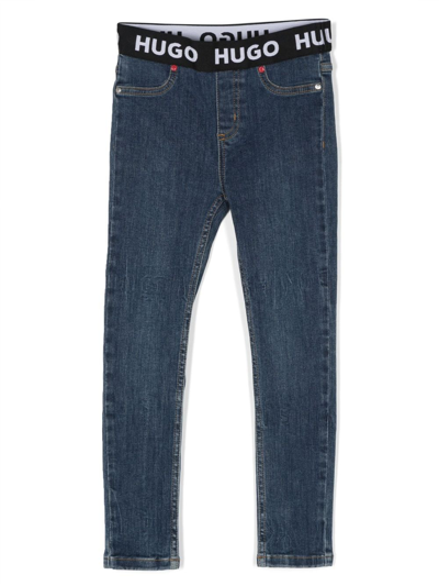 Shop Hugo Logo-tape Straight-leg Jeans In Blue