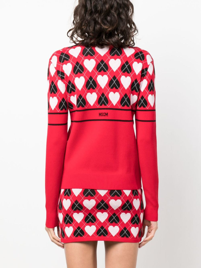 Shop Msgm Heart-print Intarsia-knit Jumper In Red