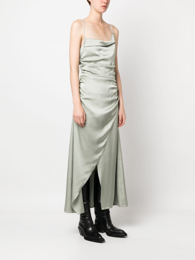 Shop Han Kjobenhavn Asymmetric-design Silk Dress In Green