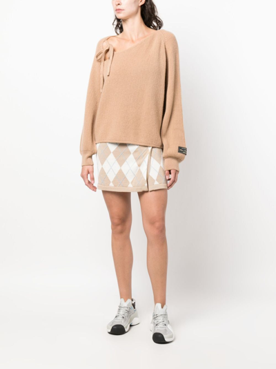 Shop Msgm Argyle-check Virgin Wool Miniskirt In Neutrals
