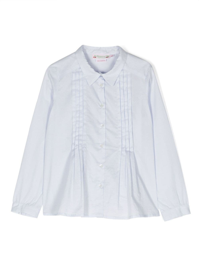 Shop Bonpoint Pleat-detail Cotton Shirt In Blue