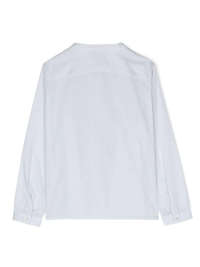 Shop Bonpoint Pleat-detail Cotton Shirt In Blue