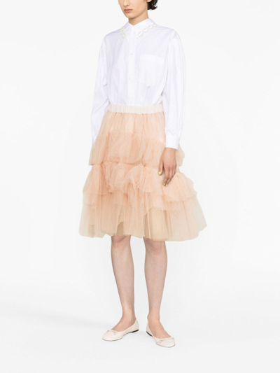 Shop Simone Rocha Tiered Tulle Midi Skirt In Neutrals