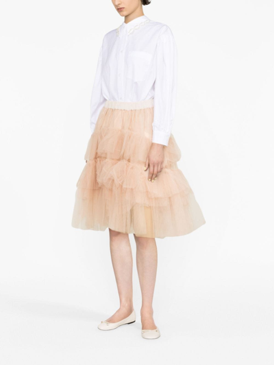 Shop Simone Rocha Tiered Tulle Midi Skirt In Neutrals