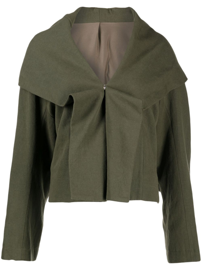 Shop Yohji Yamamoto Folded-panel Cropped Jacket In Green