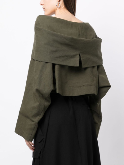 Shop Yohji Yamamoto Folded-panel Cropped Jacket In Green