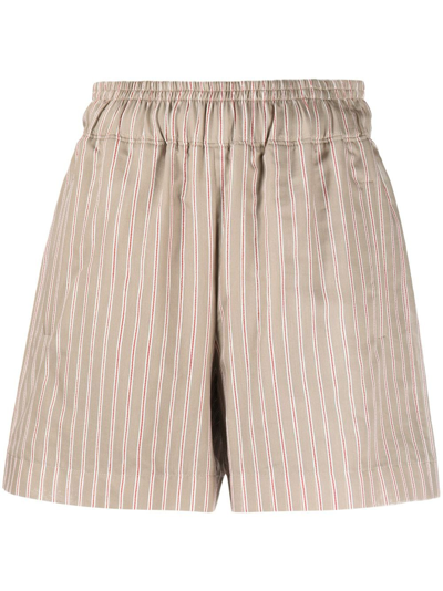 Shop Brunello Cucinelli Striped Cotton-blend Shorts In Brown