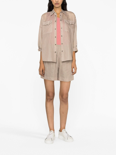 Shop Brunello Cucinelli Striped Cotton-blend Shorts In Brown