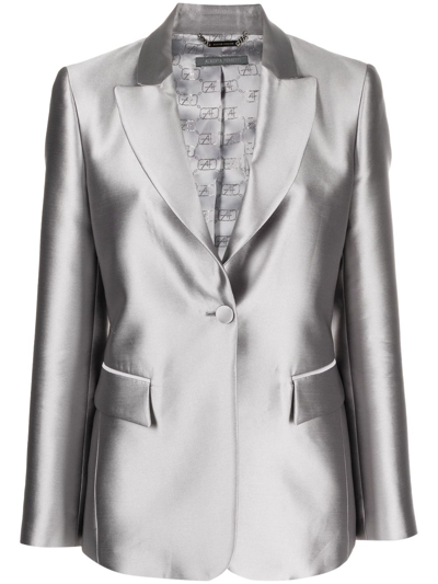 Shop Alberta Ferretti Long-sleeved Satin Single-breasted Blazer In Grey