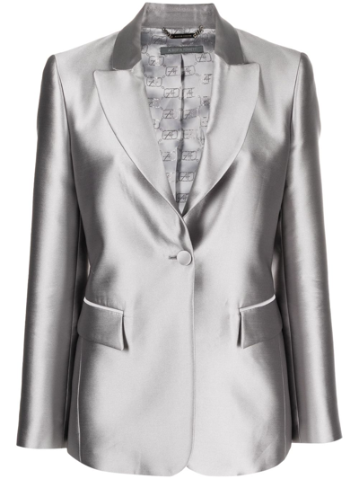 Alberta Ferretti Womens Grey Mikado Single-breasted Silk-blend Blazer In Grey