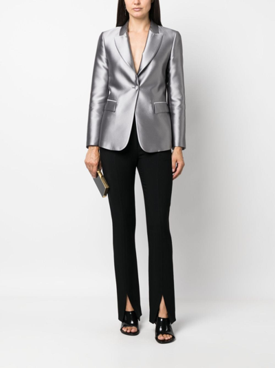 Shop Alberta Ferretti Long-sleeved Satin Single-breasted Blazer In Grey