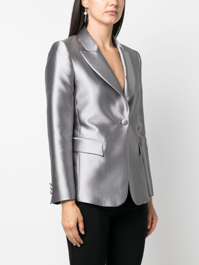 Shop Alberta Ferretti Long-sleeved Satin Single-breasted Blazer In Grey