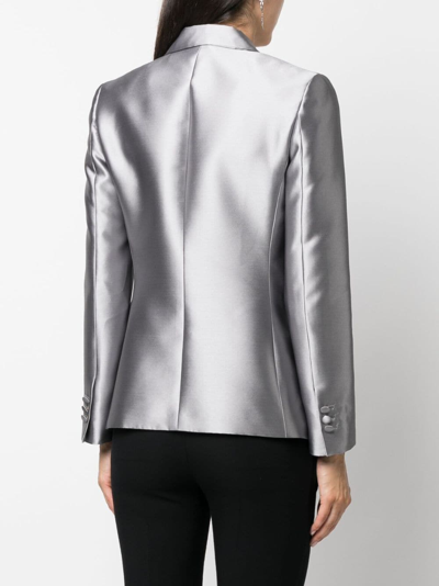 Shop Alberta Ferretti Long-sleeved Satin Single-breasted Blazer In Grey