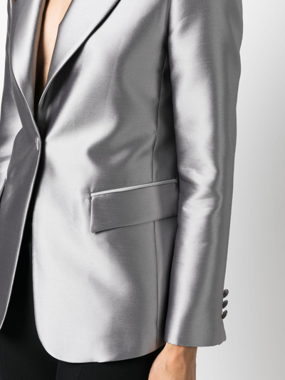 Shop Alberta Ferretti Long-sleeved Satin Single-breasted Blazer In Grey